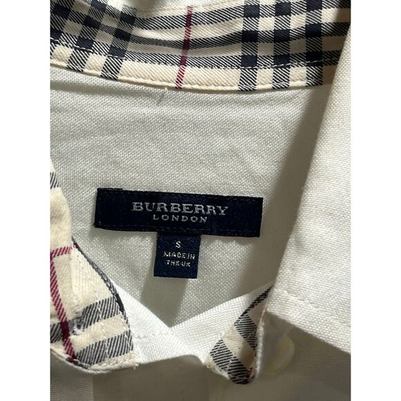 Burberry London White Classic Button Down Shirt Nova Check Collar Cuffs Sz Small - Picture 2 of 15